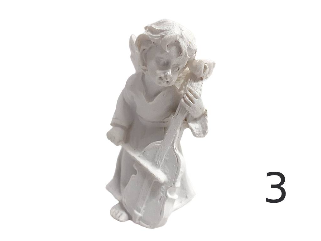 Anděl keramický 8 cm s hudebním nástrojem bílý