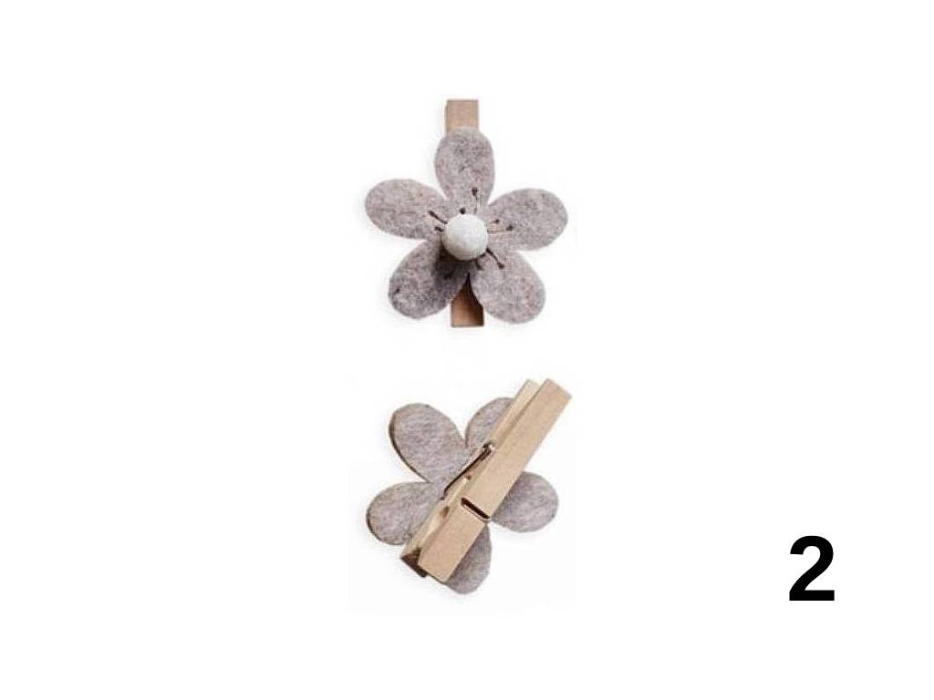 Kolíček dřevěný přízdoba kytka filcová 4 cm 6 ks mix color