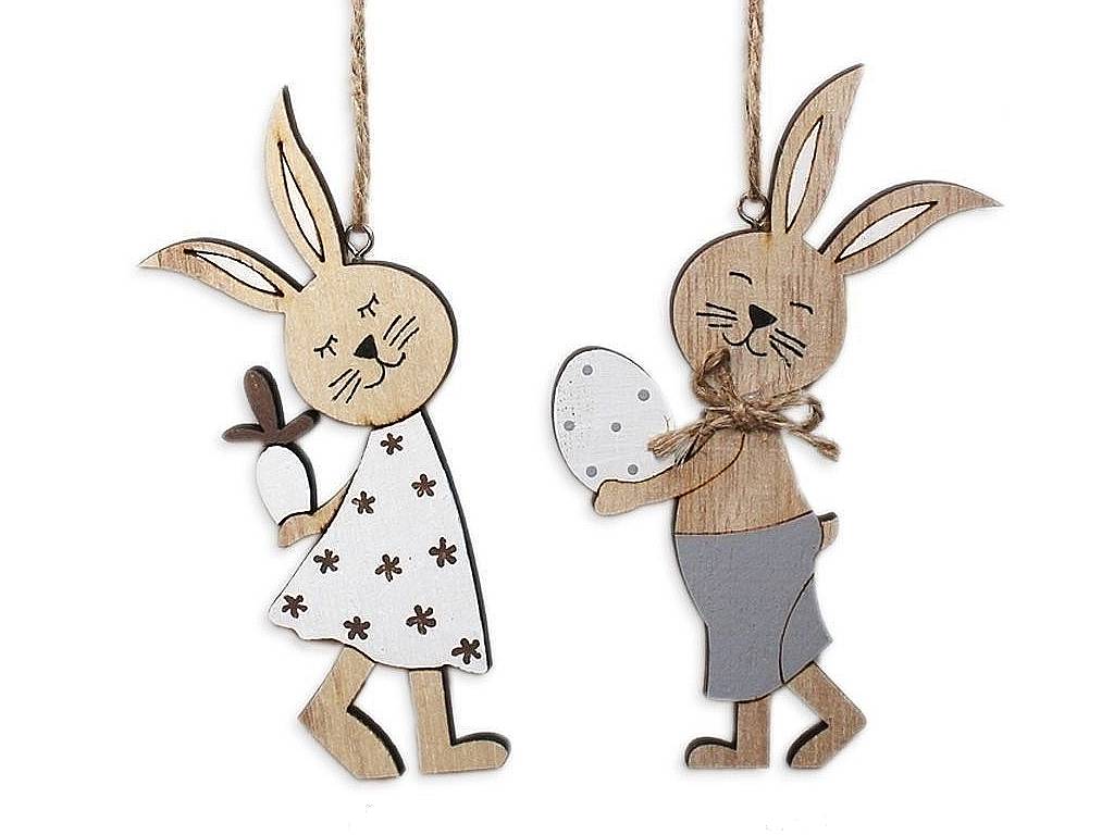 Zajíc dřevo závěs 12 cm naturální