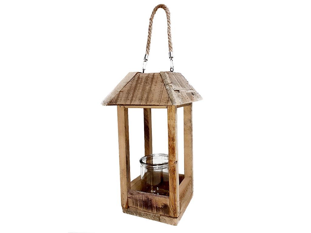 Lucerna 38 cm x 22 cm dřevo se stříškou