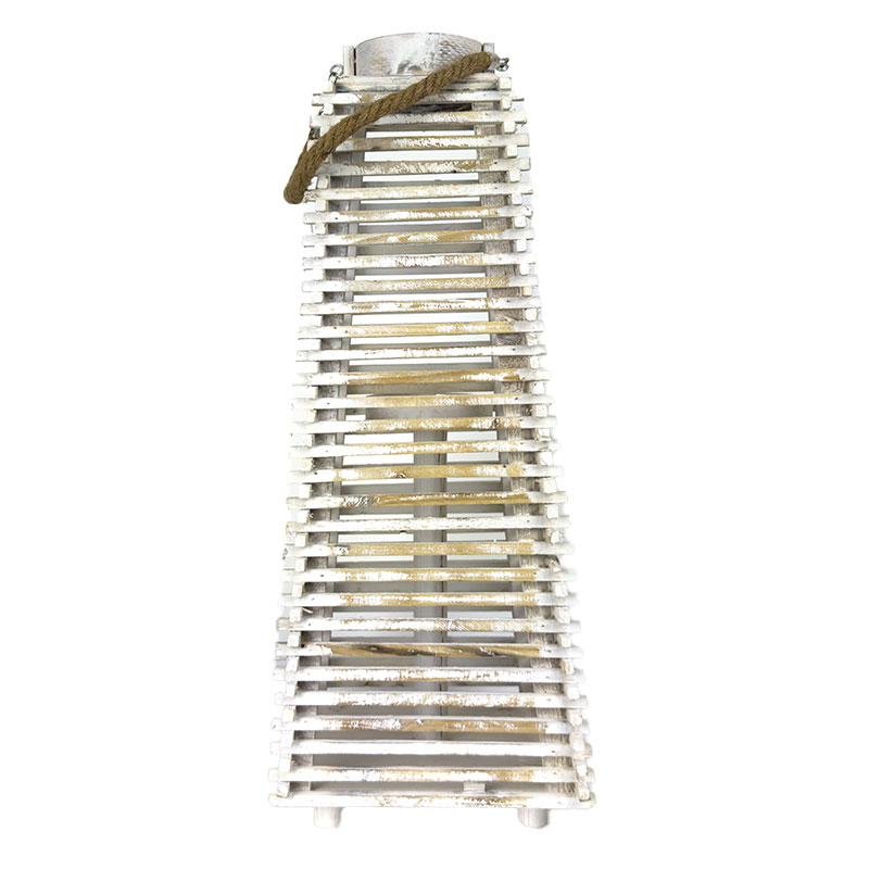 Lucerna dřevo 53 cm x 23 cm kónic bílá patin