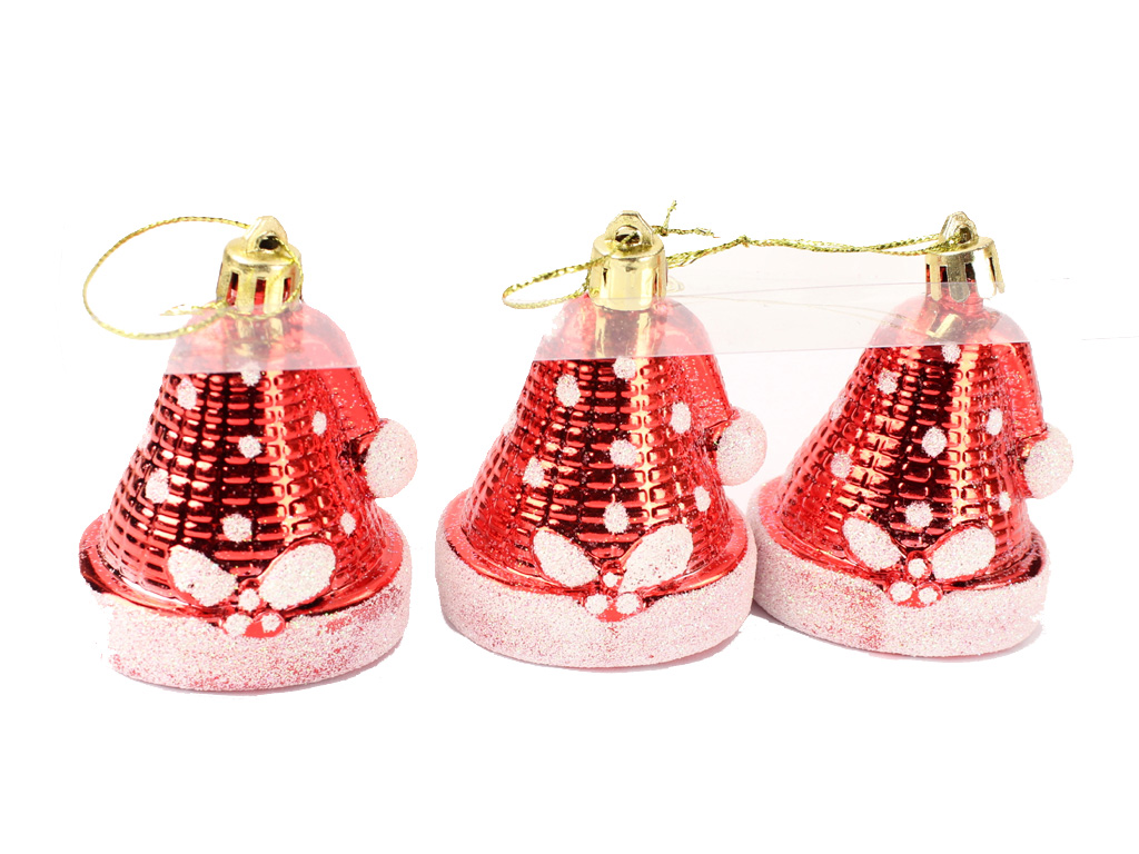 Čepice Santa 6cm/3ks červená