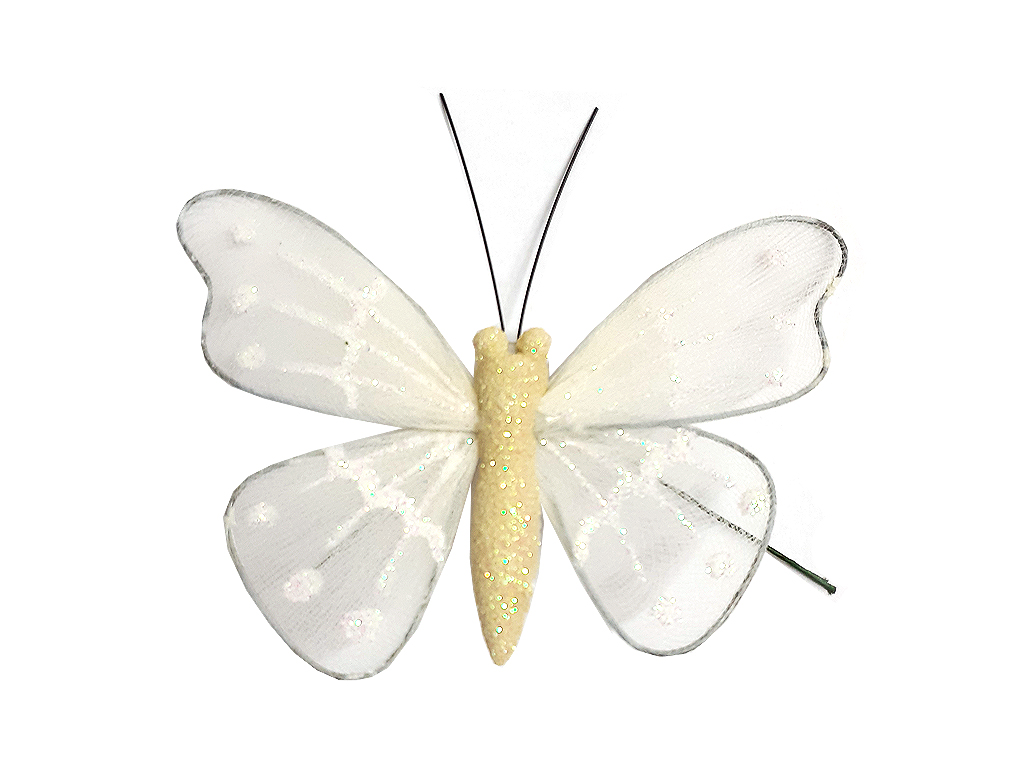 Motýl přízdoba nylon 6 ks 8 cm glitter