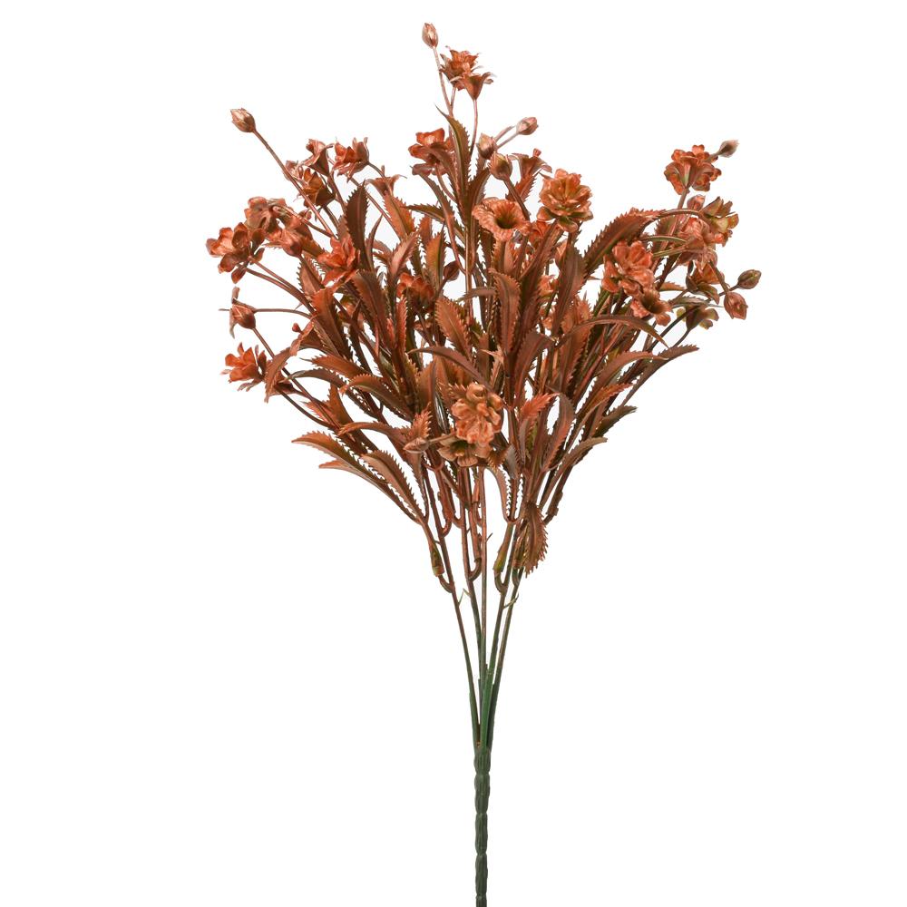 Drobné metal květy na větvičce 37 cm oranžová