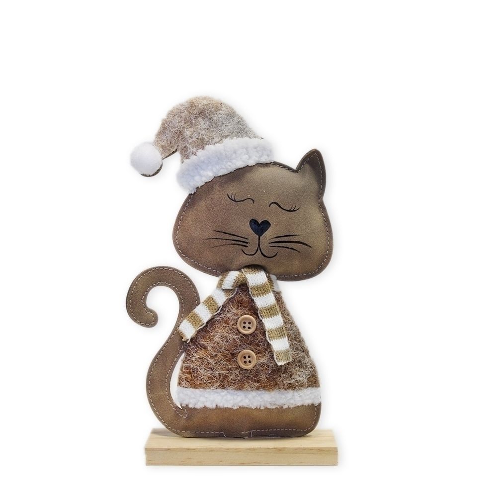 Kočka textil 18,5cm hnědá