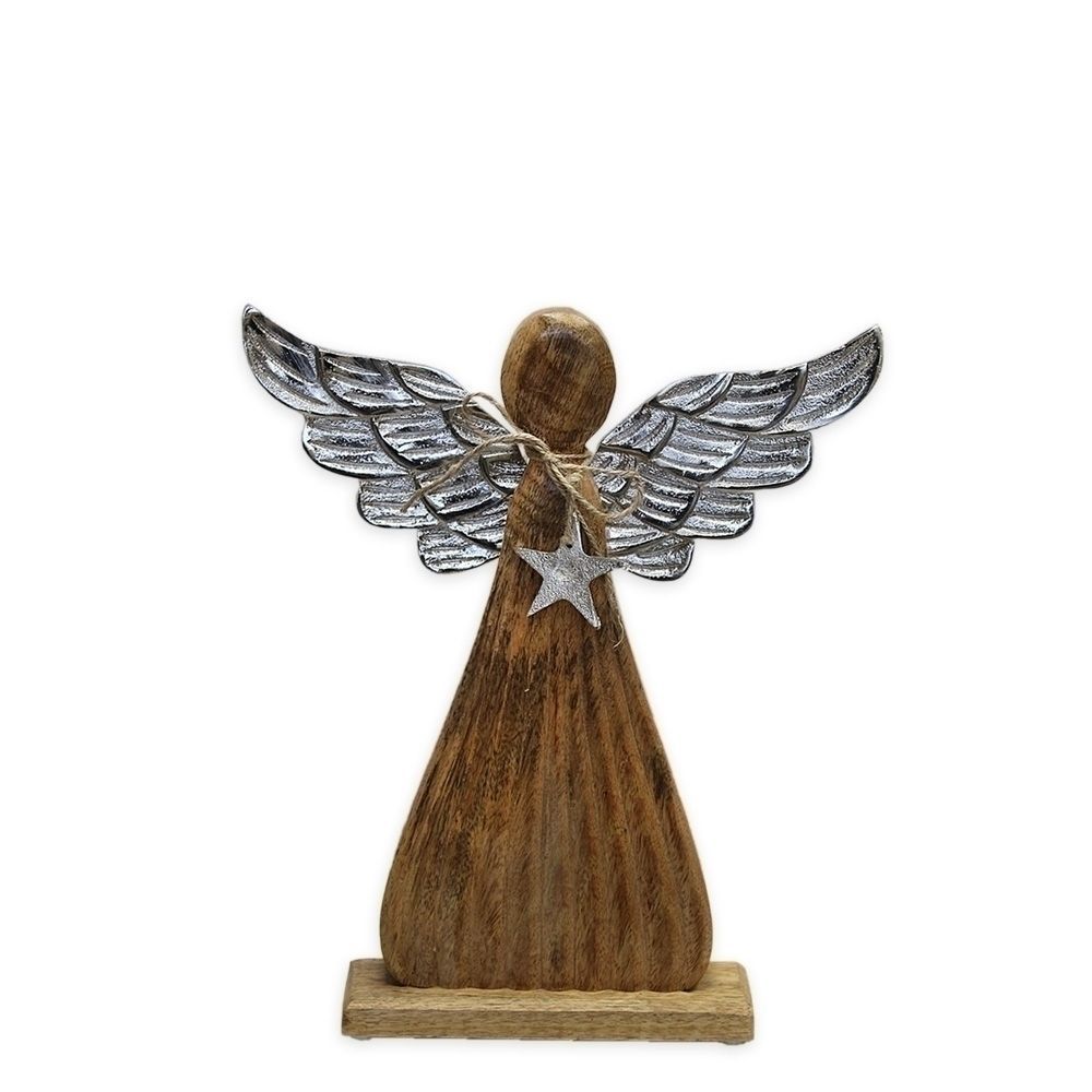 Anděl dřevo kov 22 cm naturál