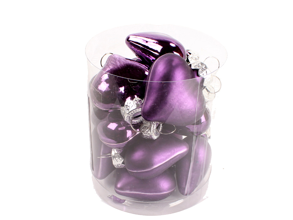 Ozdoba srdce 4cm 12ks fialová