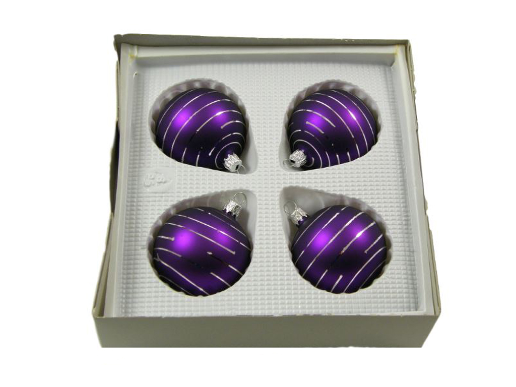 Ozdoba koule 6cm 4ks proužek fialová