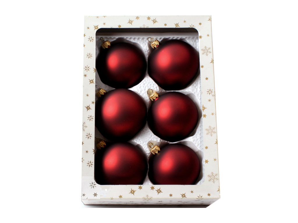 Ozdoba koule 8cm 6ks hladká mat bordo