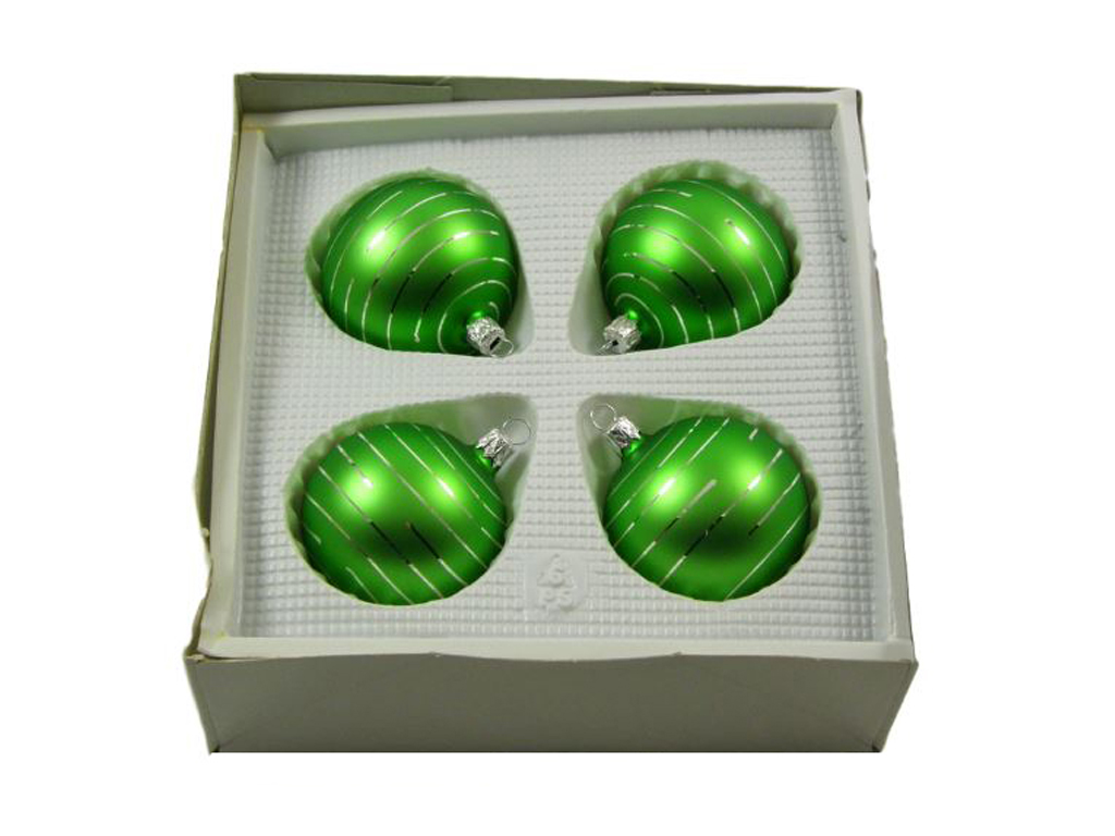 Ozdoba koule 6cm 4ks proužek zelená