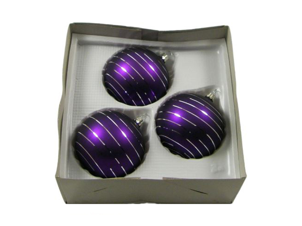 Ozdoba koule 8cm 3ks proužek fialová
