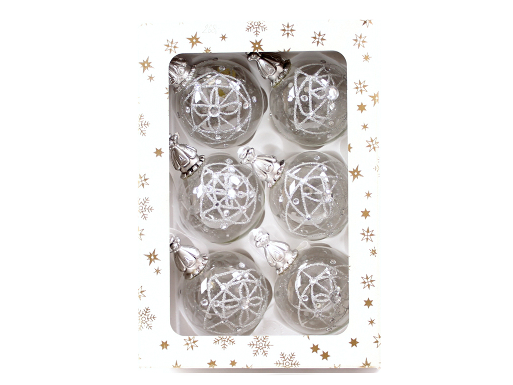 Ozdoba koule 6cm 6ks dekor glitter čirá