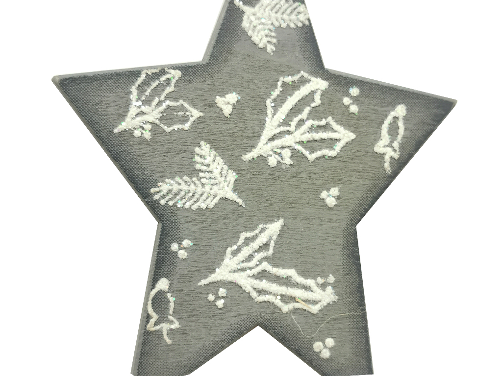 Hvězda dřevo 9cm ván.motiv glitter