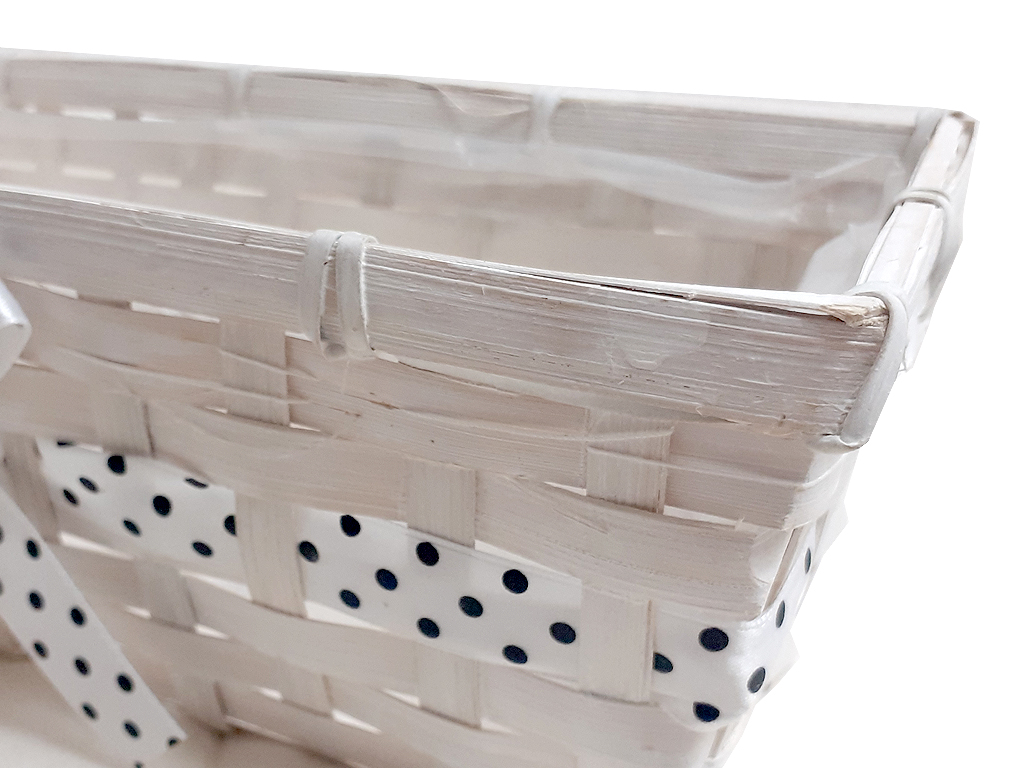 Truhlík proutí 28 cm x 12 cm obdélník s mašlí bílý