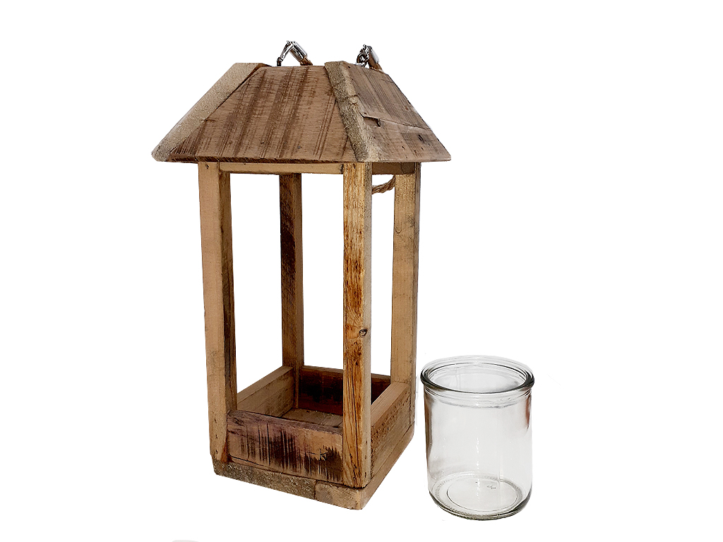 Lucerna 38 cm x 22 cm dřevo se stříškou