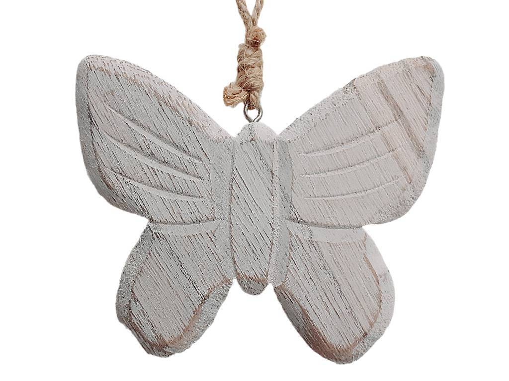 Motýl dřevo závěs 10cm bílý
