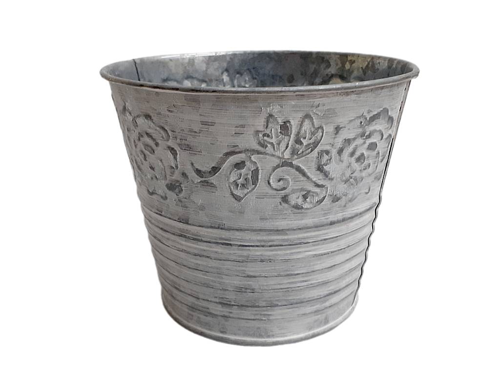 Obal plechový 13 cm kulatý bílý květ