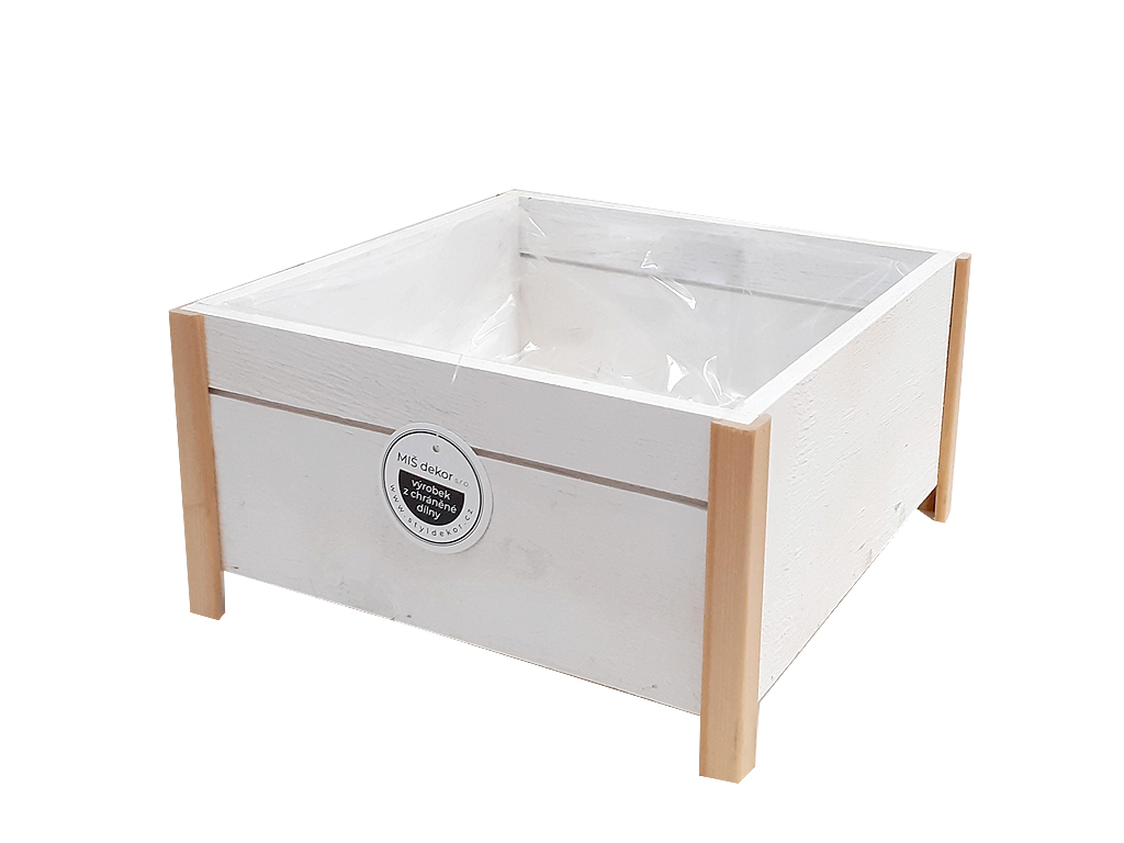Obal dřevěný na nožičkách čtverec 22 cm bílý 