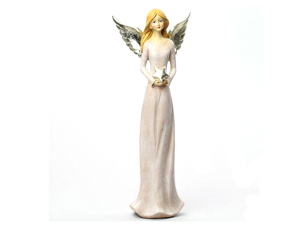 Anděl 31cm keramika stojící béžovozlatý