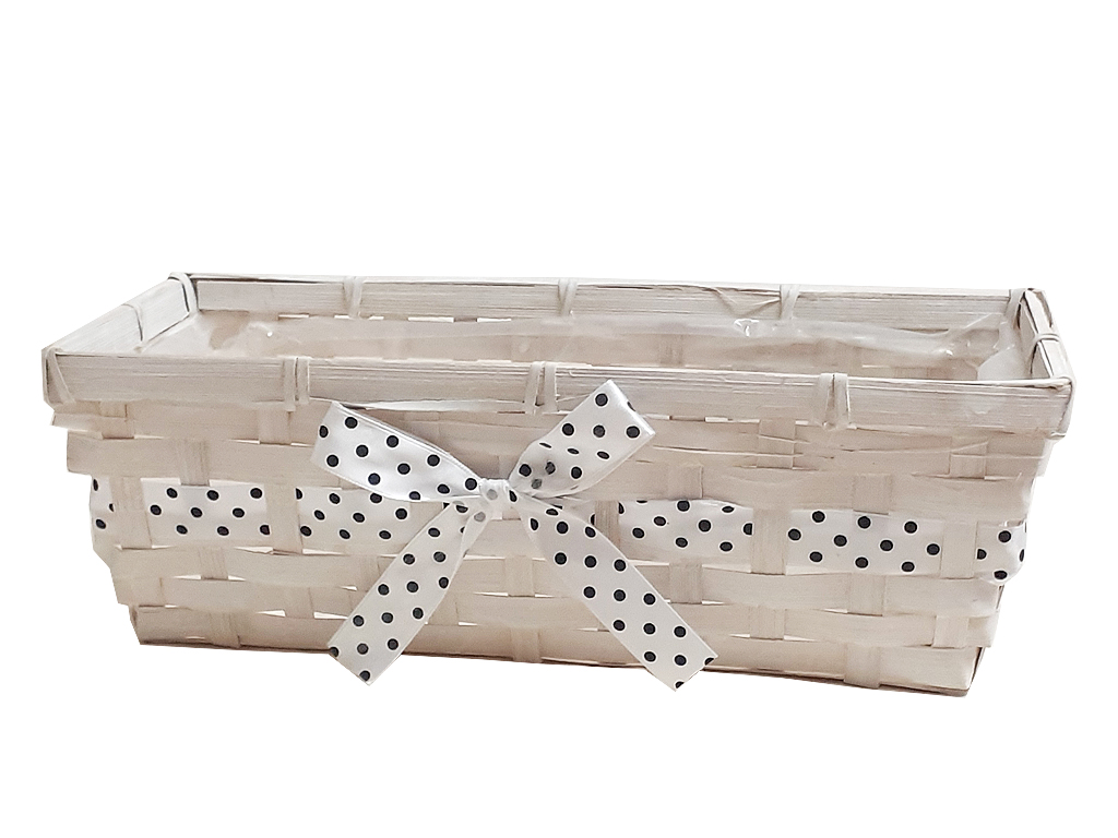 Truhlík proutí 28 cm x 12 cm obdélník s mašlí bílý