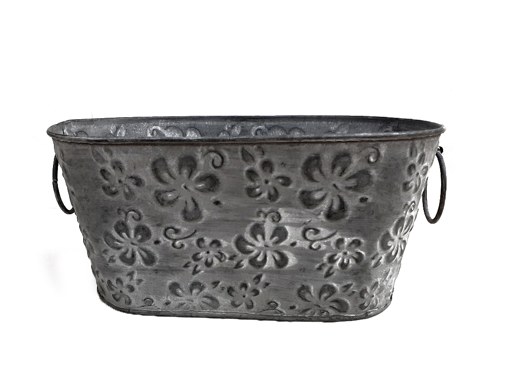 Truhlík plechový 26x15cm ovál šedý dekor