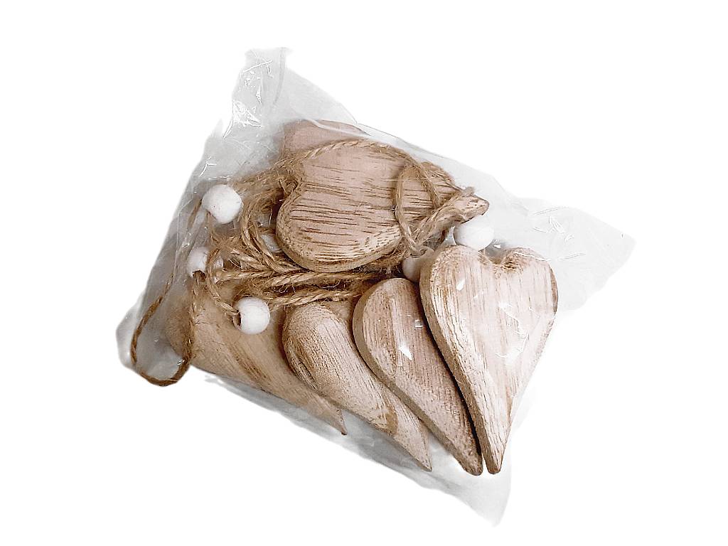 Srdce dřevo girlanda 45 cm natural