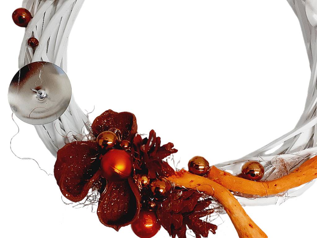 Věnec proutěný adventní s dekorací ∅ 23 cm bílý