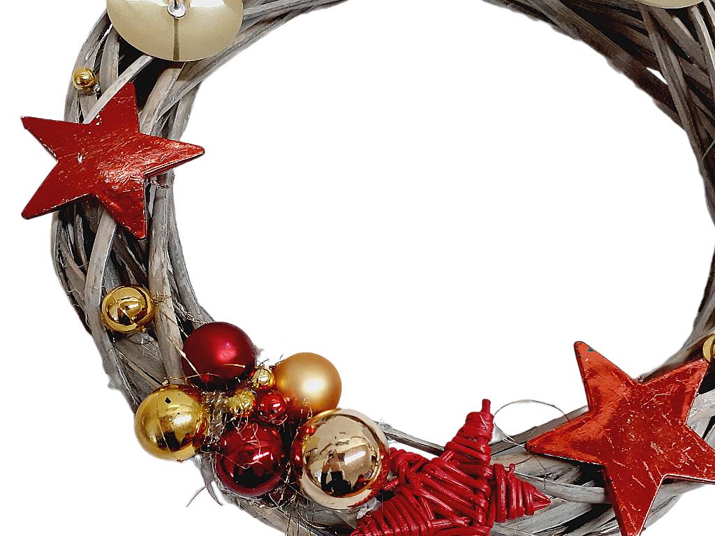 Věnec proutěný adventní s dekorací ∅ 23 cm šedý