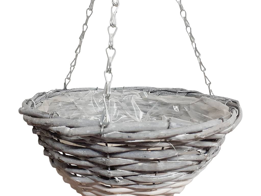 Obal proutěný závěsný ∅ 28 cm kulatý šedý, bílý