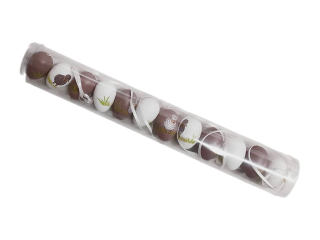 Vajíčka přízdoba 4 cm 12 ks fialová, bílá tuba