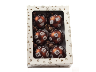 Ozdoba koule 6cm 6ks dekor glitter hnědá