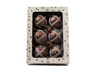 Ozdoba koule 6cm 6ks dekor glitter hnědá