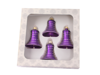 Ozdoba zvonek 6,5cm 4ks pruh fialová