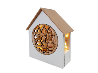 Domeček dřevěný 13 x 17 x 5,5 cm se světly
