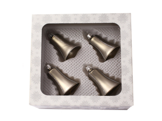 Ozdoba zvonek 6,5cm 4ks pruh šedý