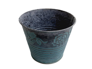 Obal plechový 13 cm kulatý zelenkavý květ
