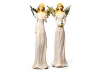Anděl 31cm keramika stojící béžovozlatý