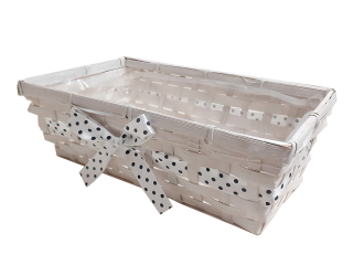 Truhlík proutí 28 cm x 12 cm obdélník s mašlí bílý