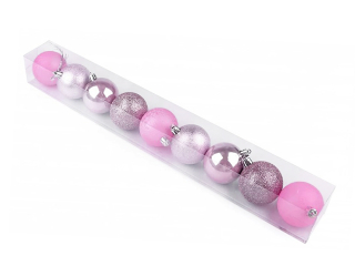 Ozdoba koule 6cm 9ks tuba růžová plast