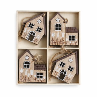 Domek dřevo 5,5 cm 8 ks závěs BOX naturální