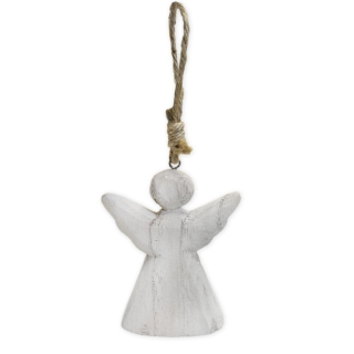 Anděl dřevo závěs 12 cm bílý