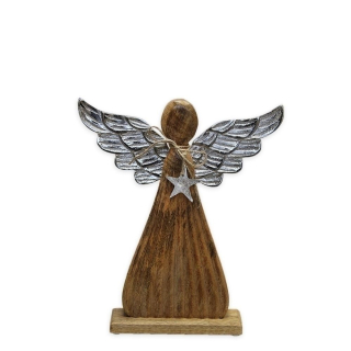 Anděl dřevo kov 22 cm naturál
