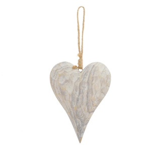 Srdce dřevo závěs 14cm bílá glitter