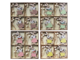 Zajíc dřevo závěs 5 cm 12 ks naturální color