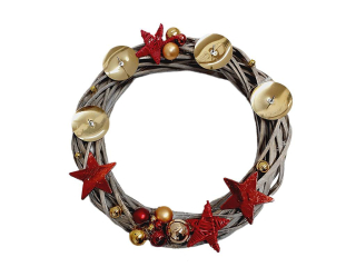 Věnec proutěný adventní s dekorací ∅ 23 cm šedý
